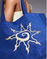 sun motif towelling tote bag in dark navy blue