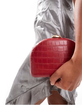 faux croc box clutch in red