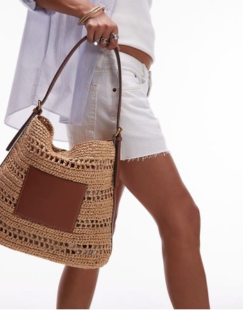 raffia lined tote bag in tan