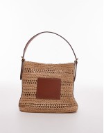 raffia lined tote bag in tan