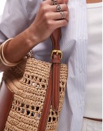 raffia lined tote bag in tan