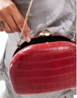 faux croc box clutch in red