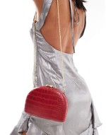 faux croc box clutch in red