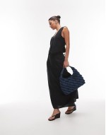 crafted braided fringing denim tote bag in midwash blue