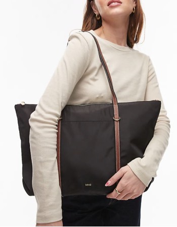 classic tote bag with contrast handles in black