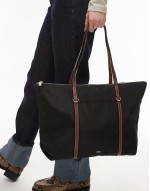 classic tote bag with contrast handles in black
