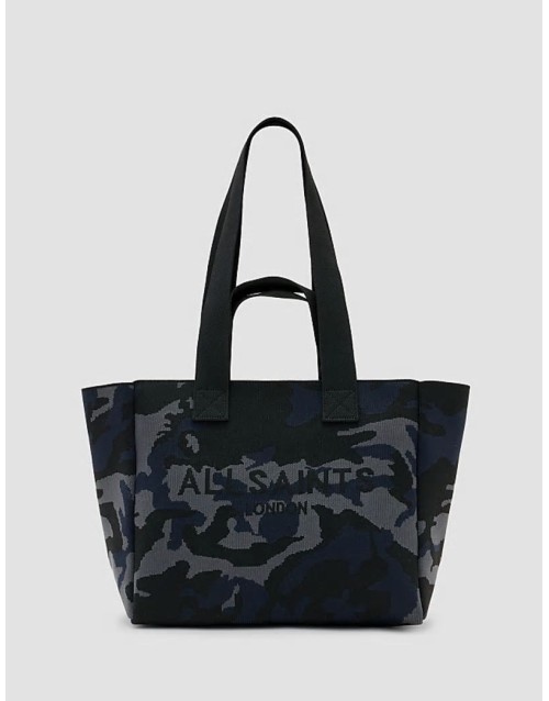 Izzy medium knitted tote bag in blue camo
