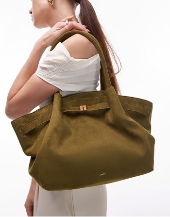 Hana medium faux suede tote bag in olive green