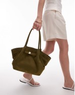 Hana medium faux suede tote bag in olive green