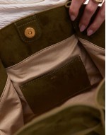 Hana medium faux suede tote bag in olive green