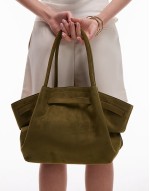 Hana medium faux suede tote bag in olive green