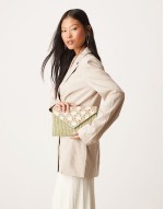floral beaded envelope clutch bag in pink and green