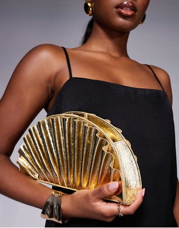 metallic pleated clutch bag gold