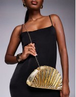 metallic pleated clutch bag gold